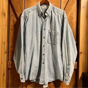 📺 Vintage 90s L.L.Bean Blue Denim Button Down Long Sleeve Shirt Mens XL Tall